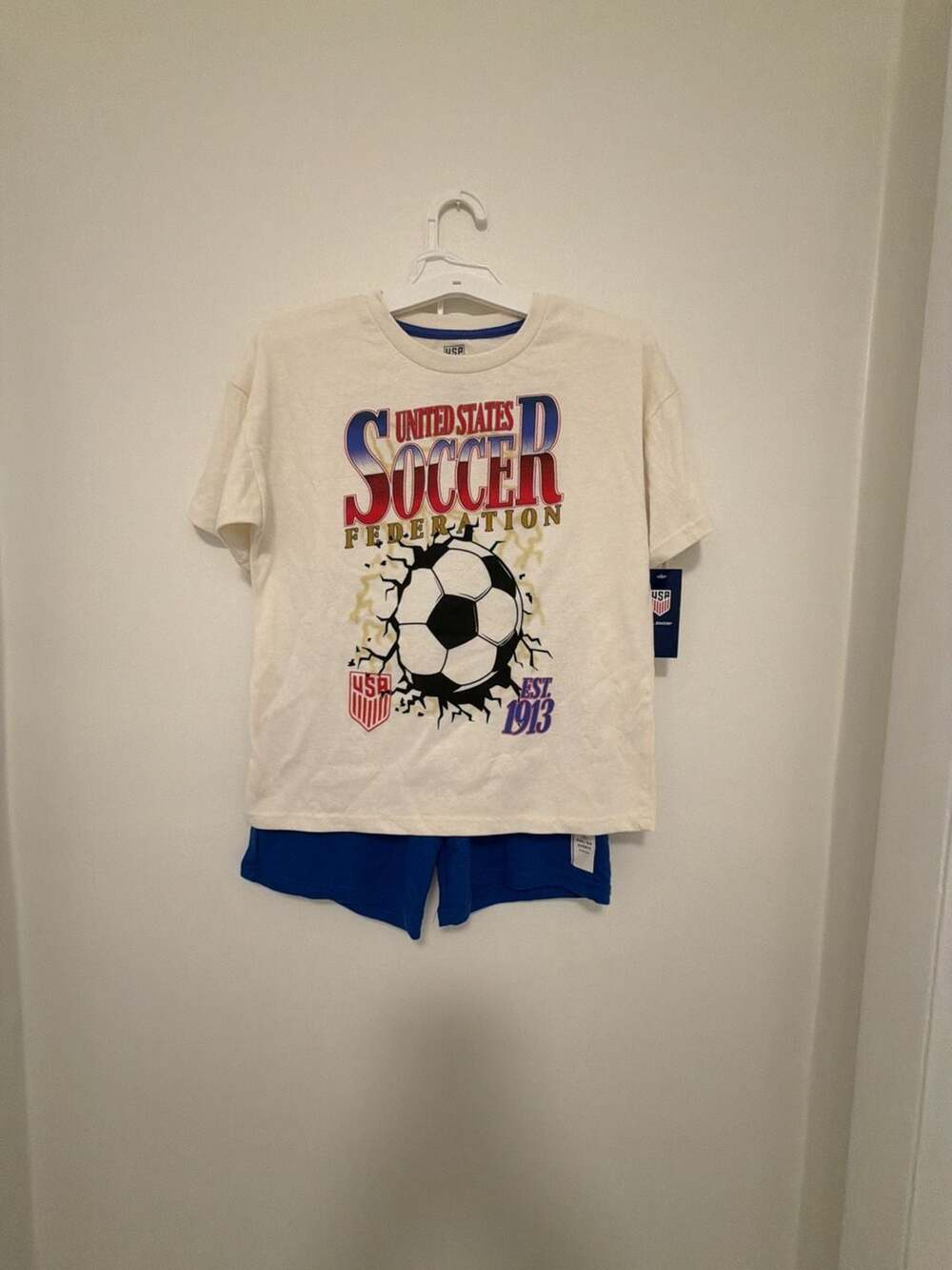 US Soccer T-Shirt & Cat & Jack Shorts Size M (8) Outfit Set New